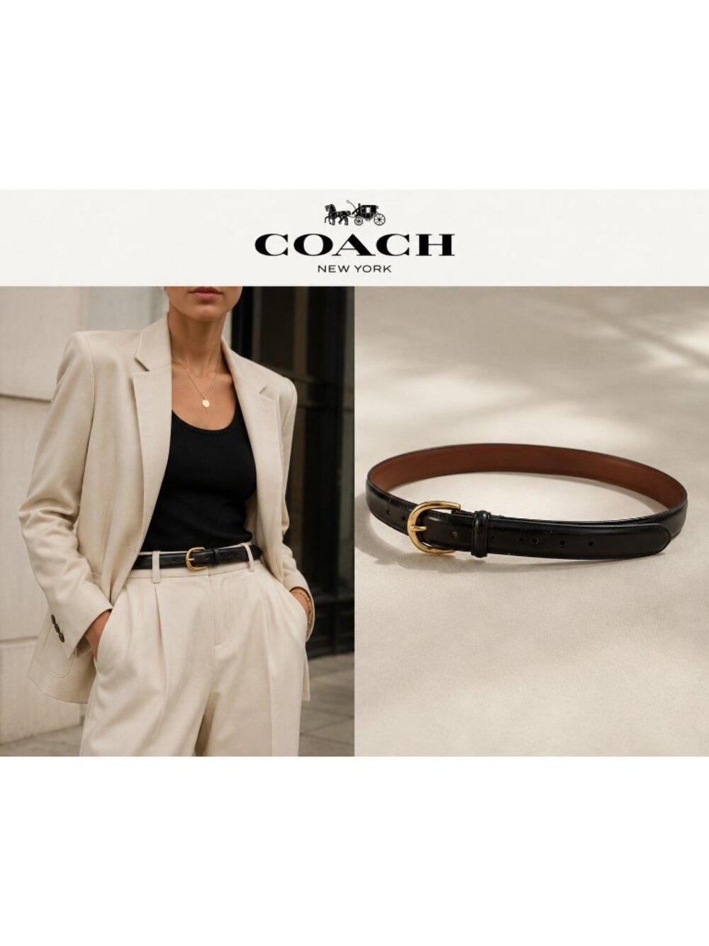 Vintage Coach 3921 Black Polished Cowhide Leather Belt Solid Brass Size 40